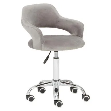 Fionna Grey Velvet Home Office Chair With Curved Back