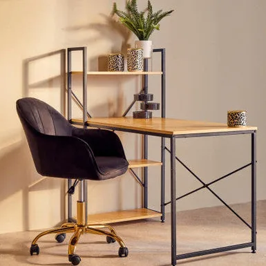 Brent Black Velvet & Gold Base Home Office Chair