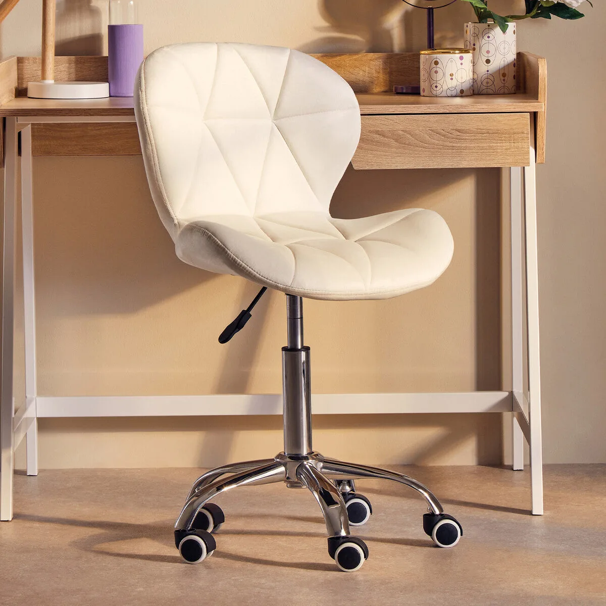 Franki White Velvet Quilted Home Office Chair