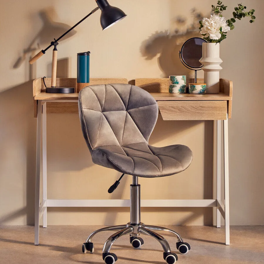 Franki Grey Velvet Quilted Home Office Chair
