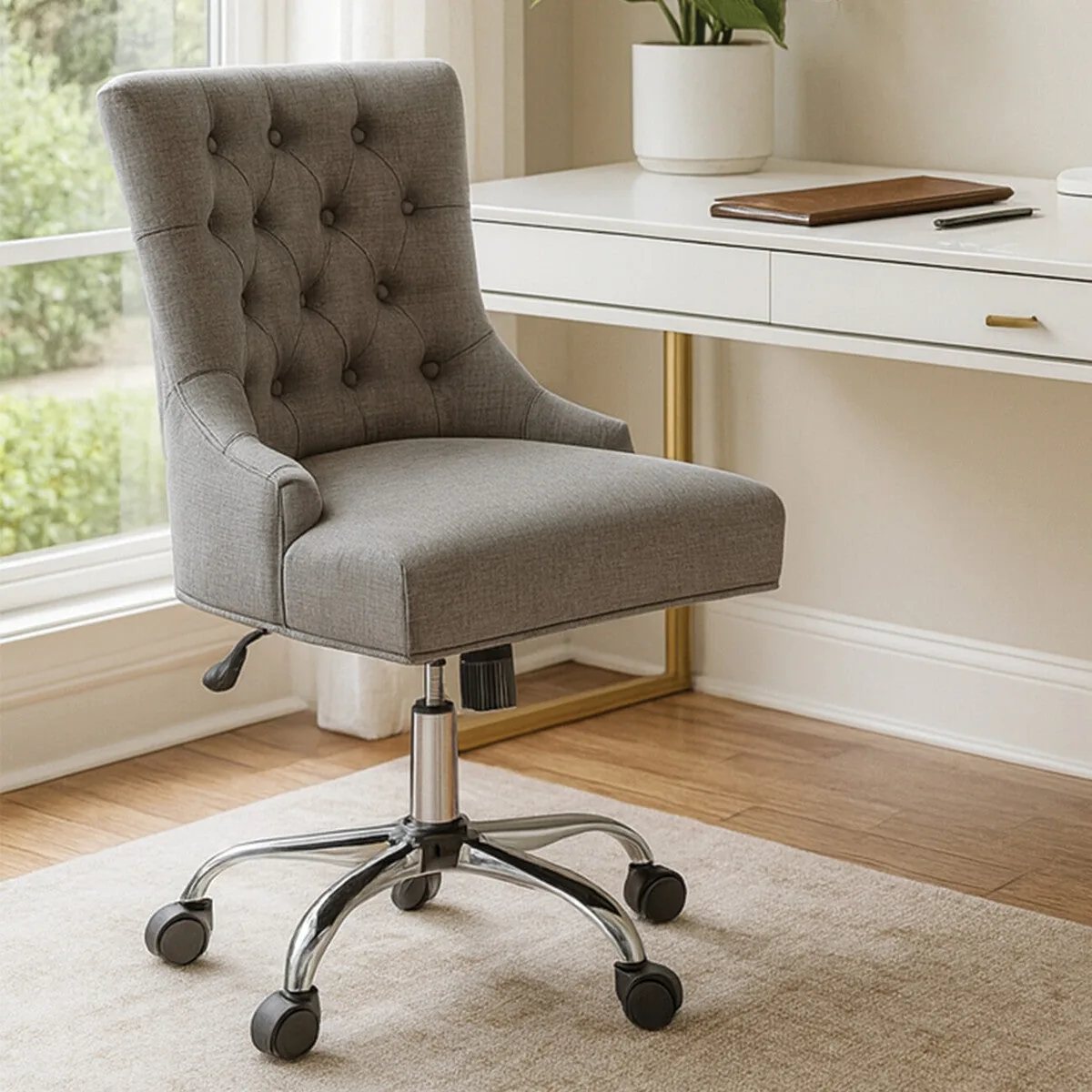 Anita Grey Fabric & Chrome Base Home Office Chair