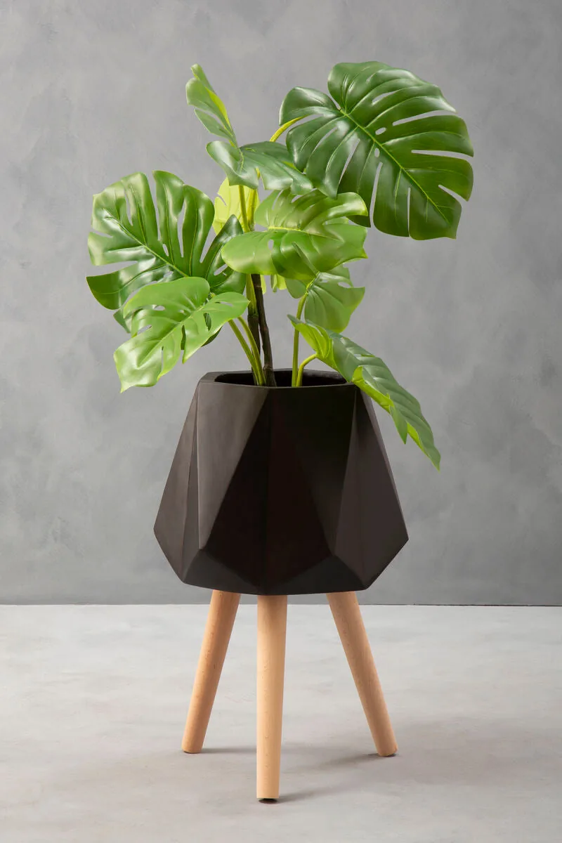 Darnell Large Black Geometric Plant Pot With Legs