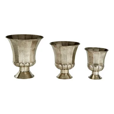 Reza Set Of 3 Antique Silver Planters