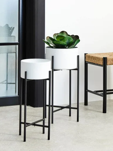 Trosa Small White & Black Floor Standing Planter