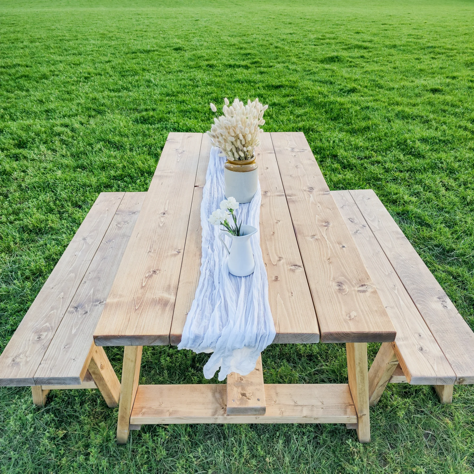Farmhouse Outdoor Table With Timber Legs and Bench