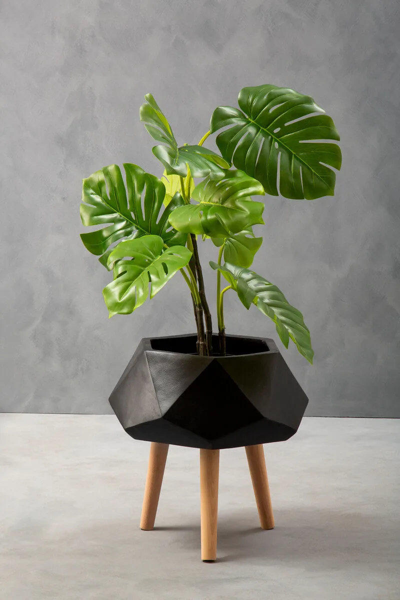 Darnell Small Black Geometric Planter With Legs