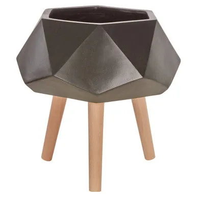 Darnell Small Black Geometric Planter With Legs