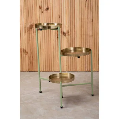 Sabia Green & Gold Three Tiered Plant Stand