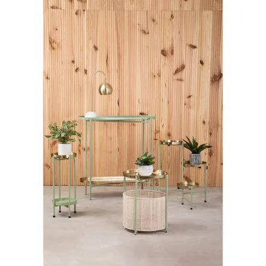 Sabia Green & Gold Three Tiered Plant Stand