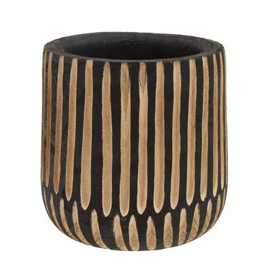 Arlo Large Engraved Natural & Black Wooden Planter