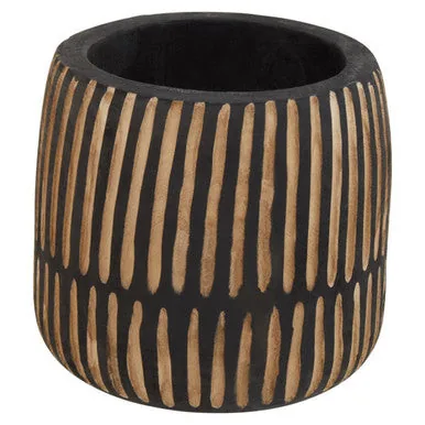 Arlo Large Engraved Natural & Black Wooden Planter