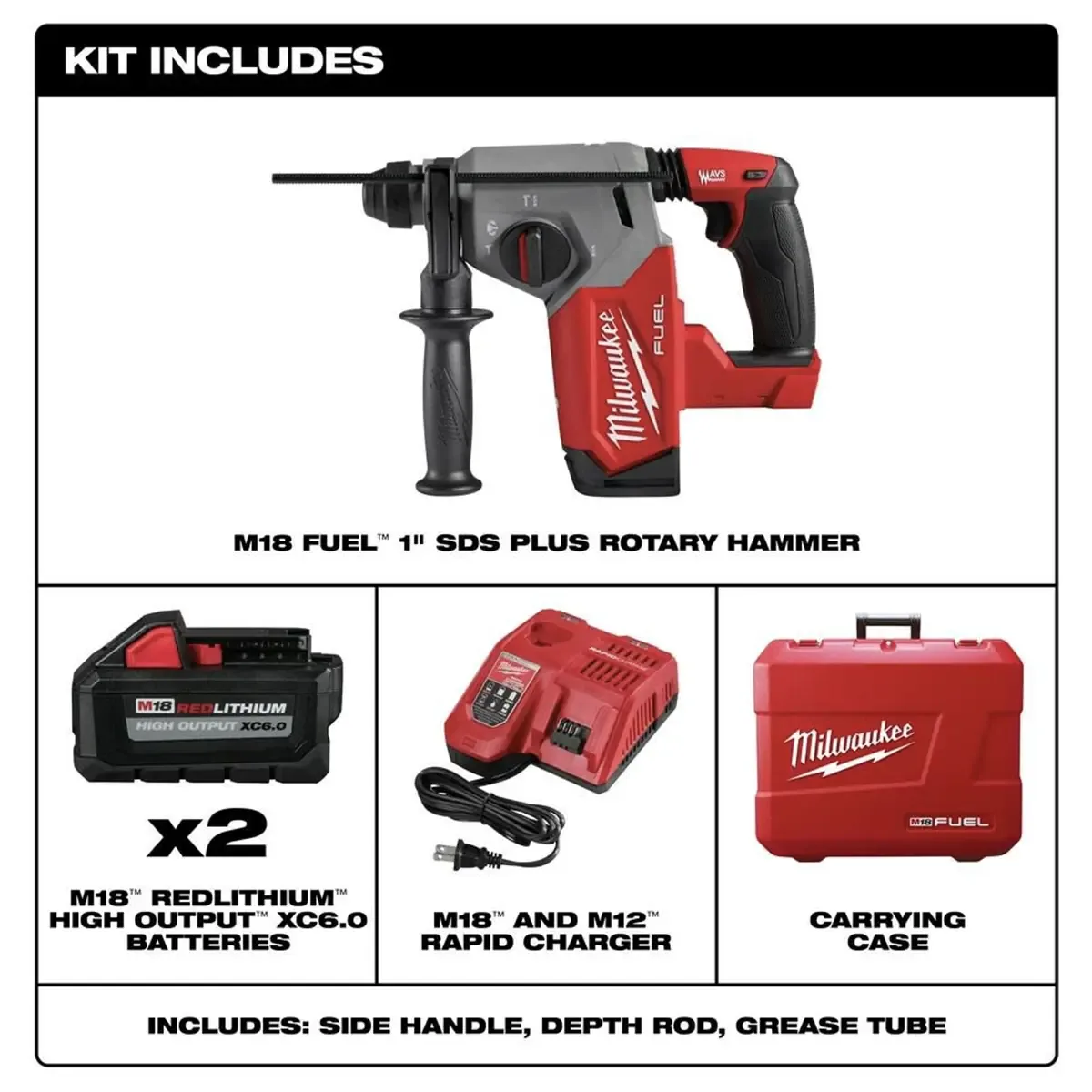 Cordless Milwaukee 1 inch SDS Plus hammer drill with battery and charger