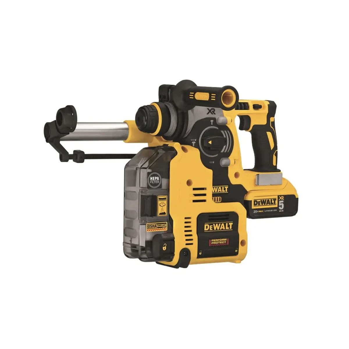 DeWalt 20V rotary hammer drill for concrete drilling with dust extractor