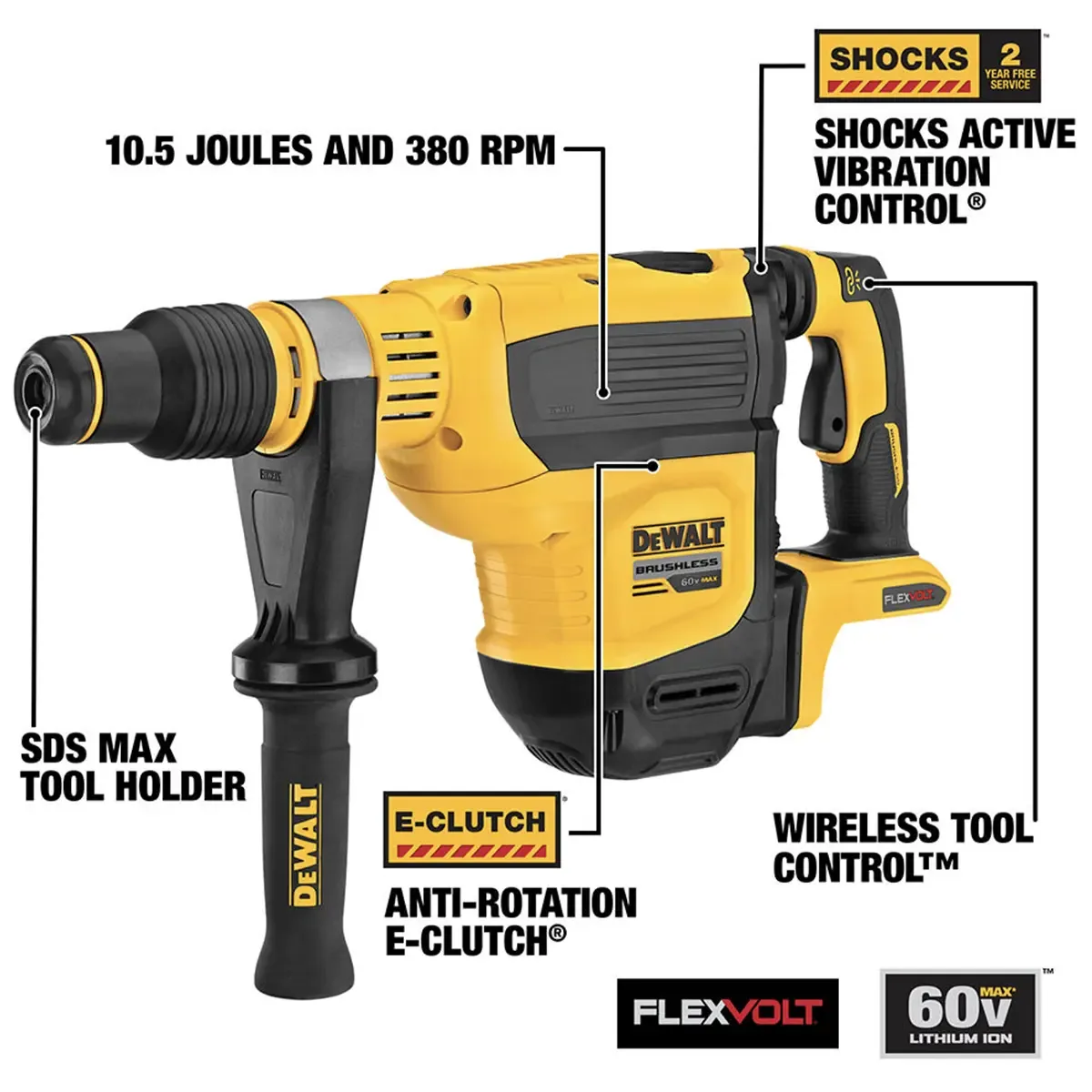 DeWalt FLEXVOLT 1-3/4 SDS Max demolition hammer drill