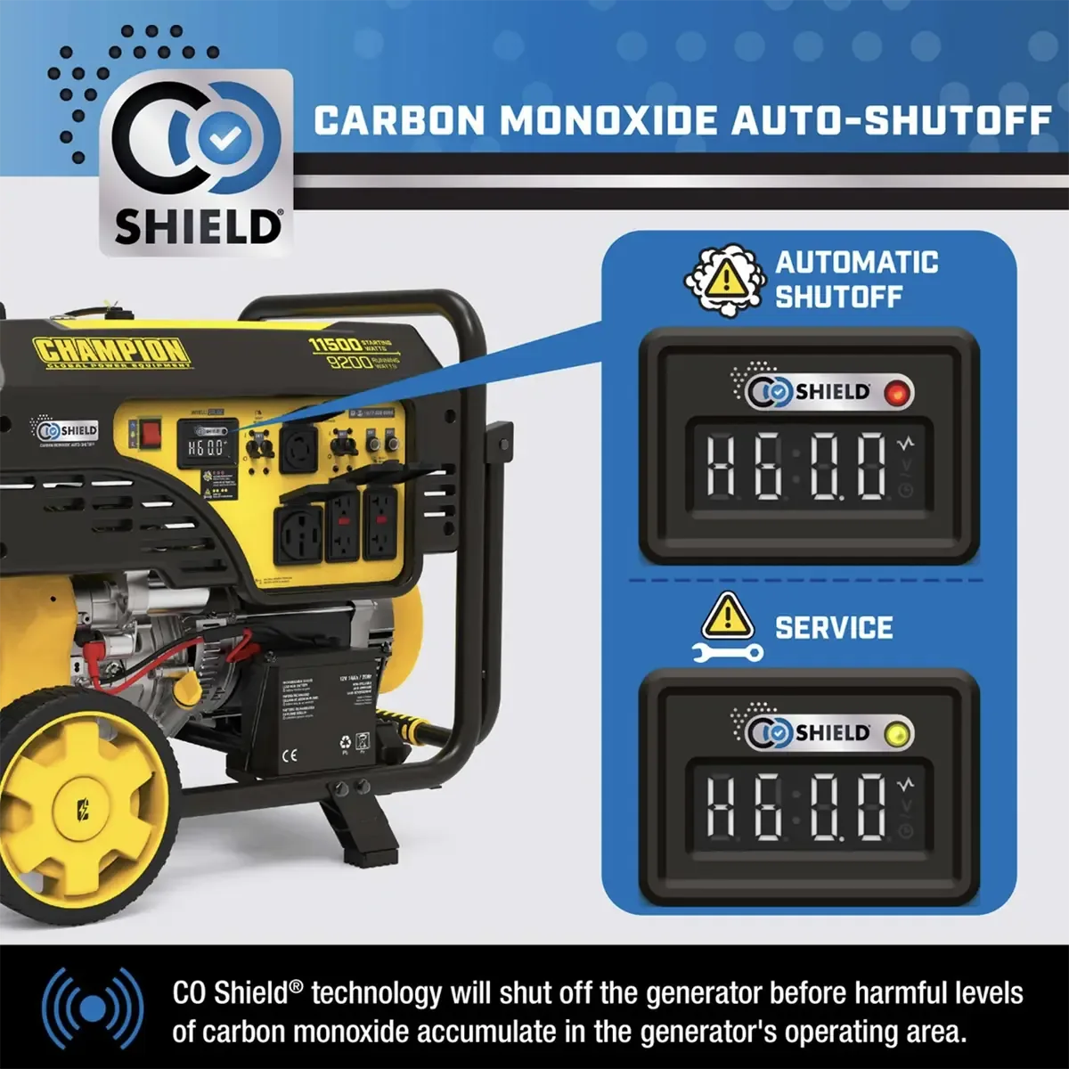 Champion 9200 Watt Portable Generator with Electric Start + CO Shield