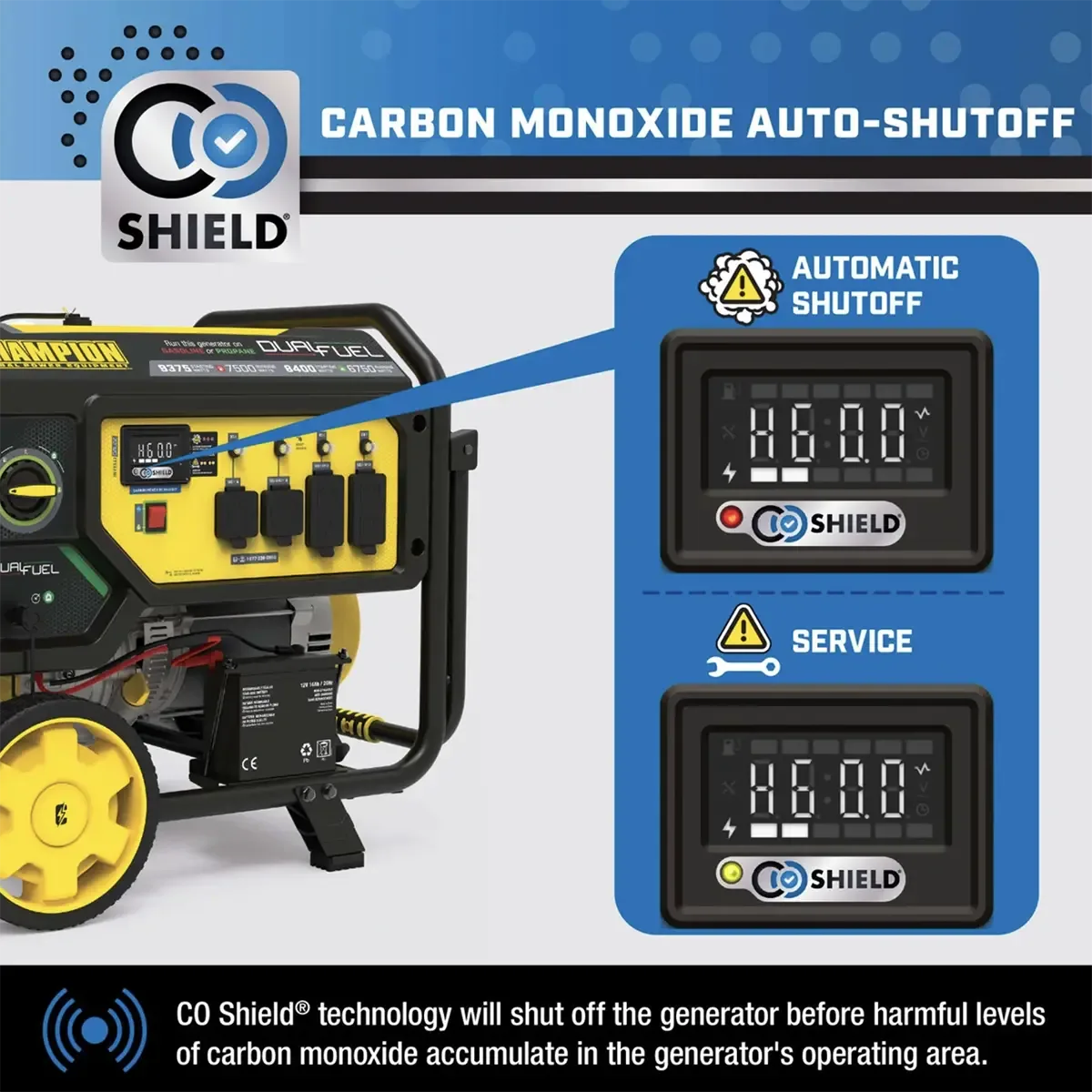 Champion 7500 Watt Dual Fuel Portable Generator Electric Start with CO Shield