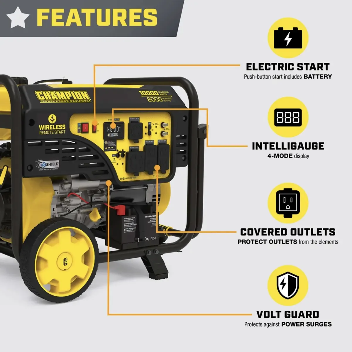 Champion 8000 Watt Portable Generator with Remote Start + CO Shield