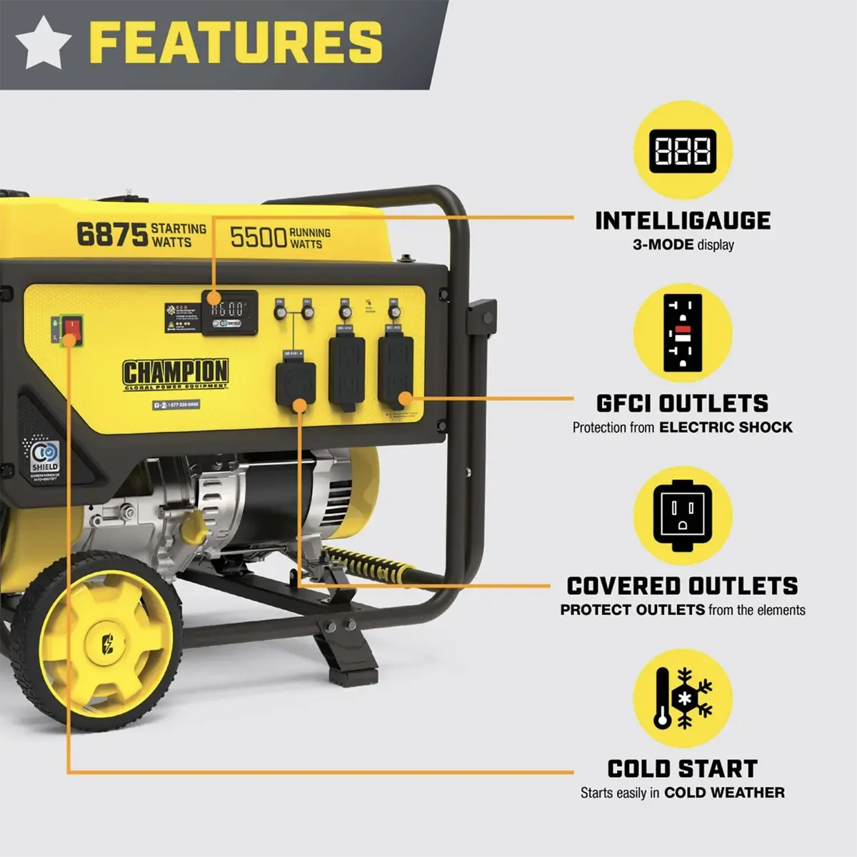 Champion 5500 Watt Portable Generator with CO Shield