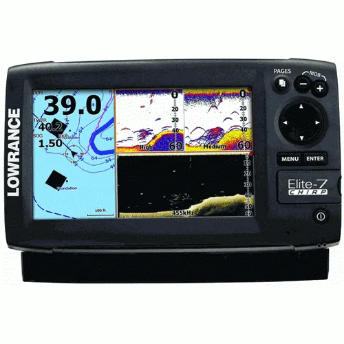 LOWRANCE 000-11659-001 ELITE-7 CHIRP FISHFINDER/CHARTPLOTTER GOLD COMBO – 83/200 AND 455/800 TRANSOM MOUNT