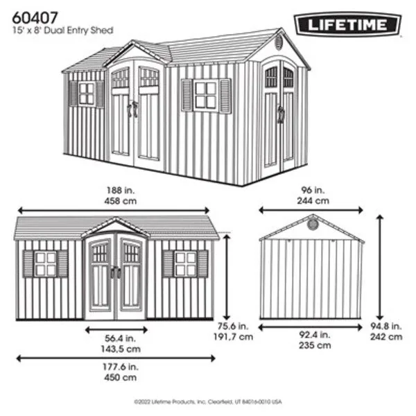 Lifetime 15 x 8 ft. Dual Entry Shed – 60407
