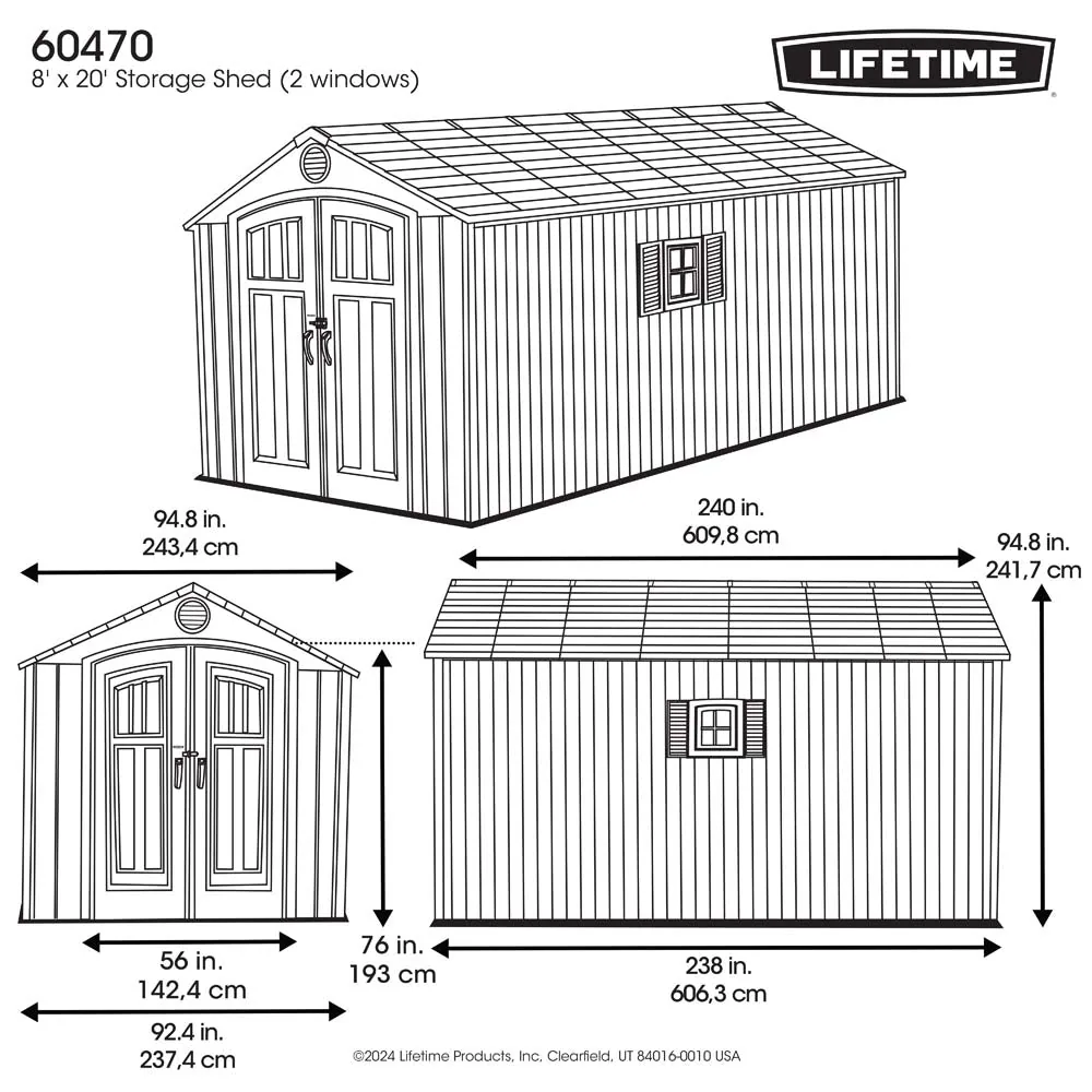 Lifetime 8 ft x 20 ft Outdoor Storage Shed – 60470