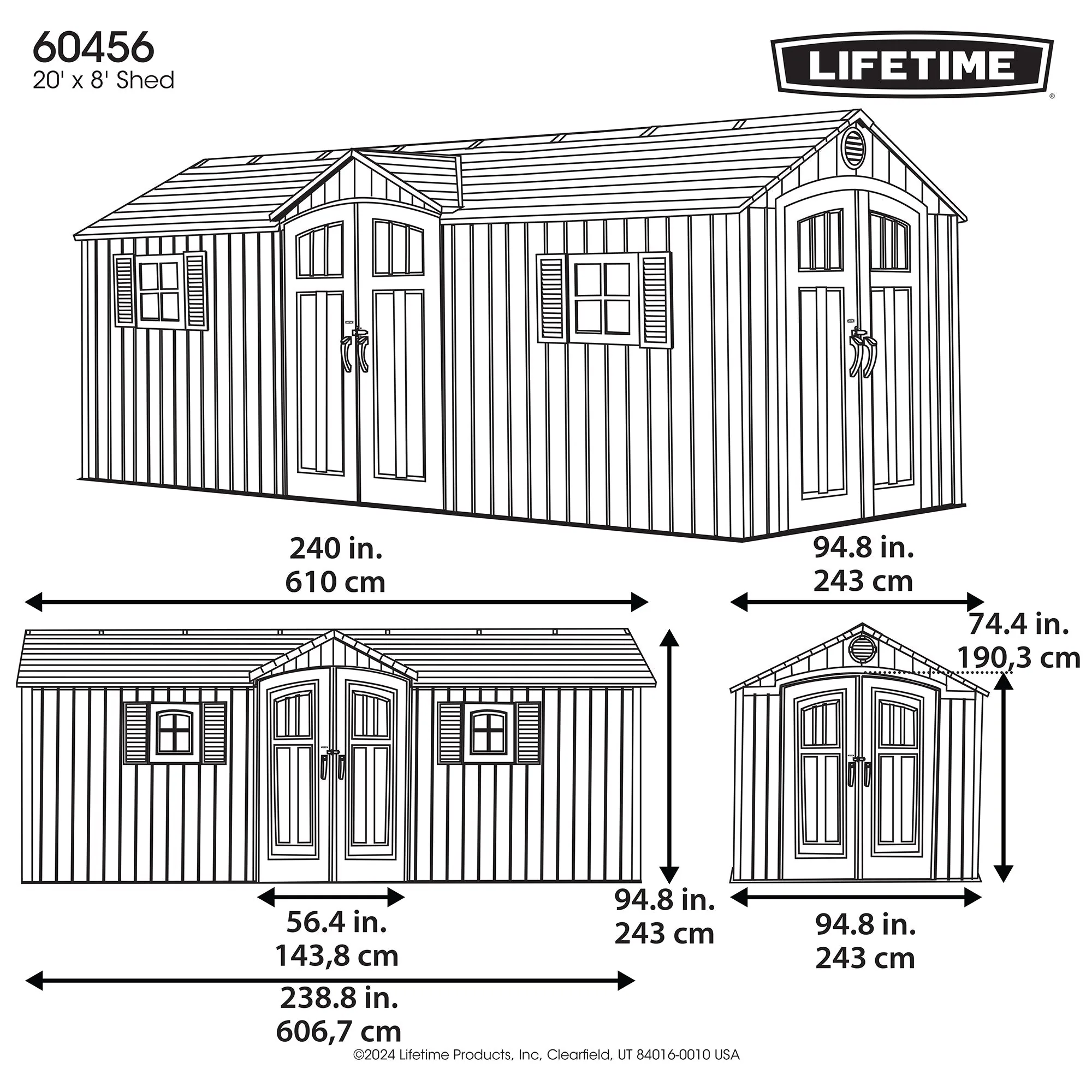 Lifetime 20 ft x 8 ft Outdoor Storage Shed – 60456