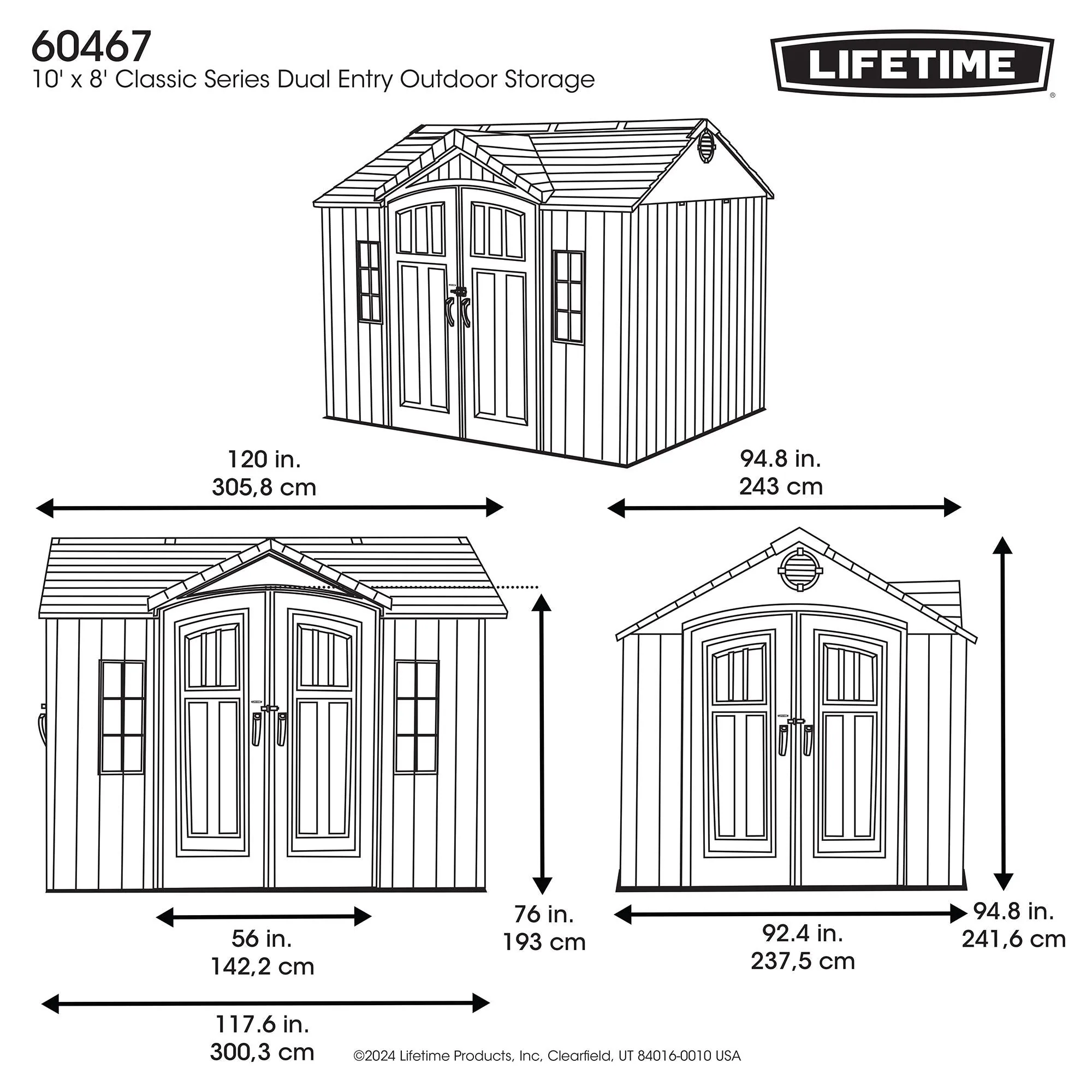 Lifetime 10 Ft. X 8 Ft. Dual Entry Outdoor Storage Shed – 60467