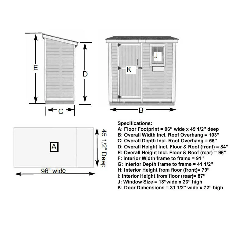 8′ x 4′ SpaceSaver Storage Shed – Single Door