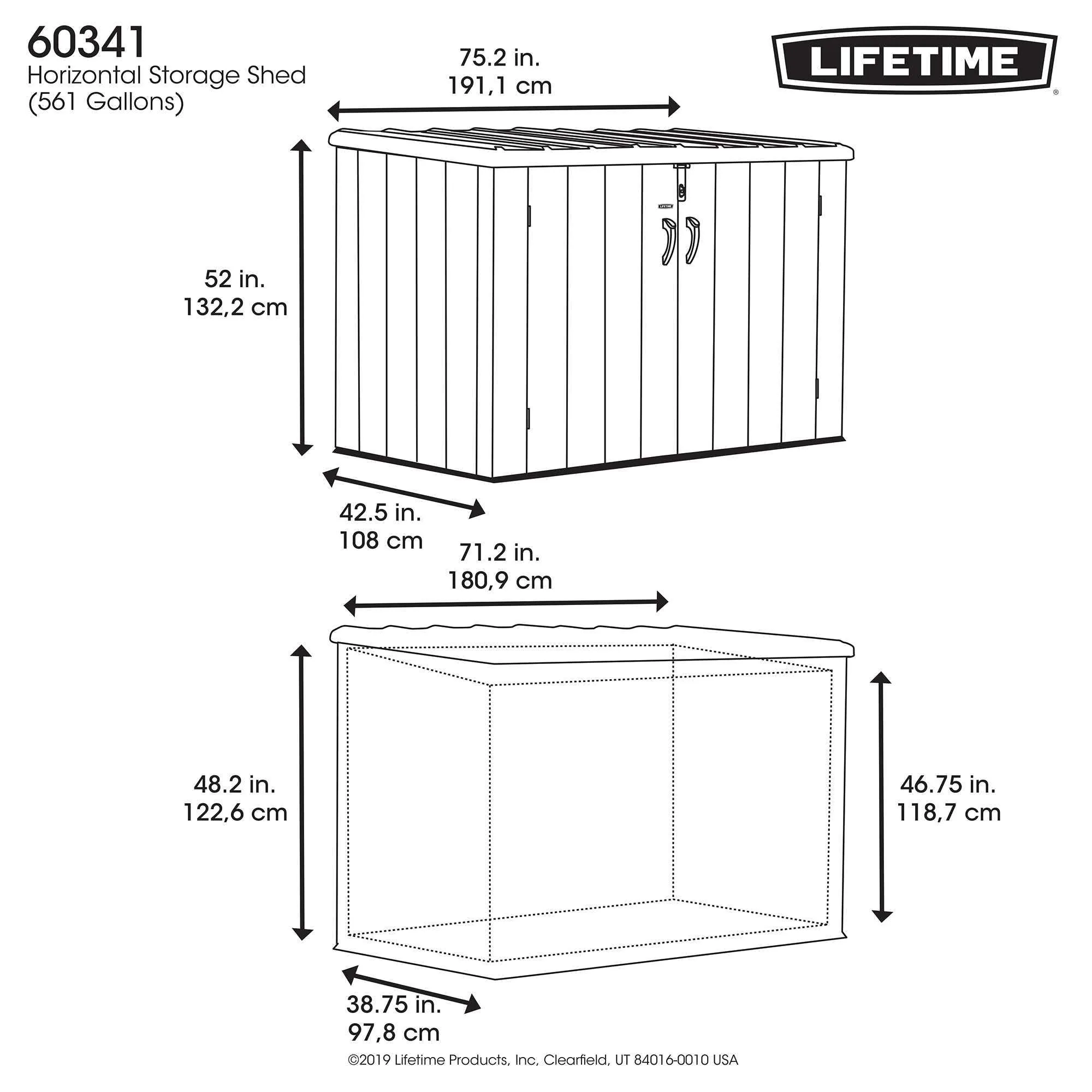 Lifetime Horizontal Storage Shed (75 Cubic Feet) – 60341