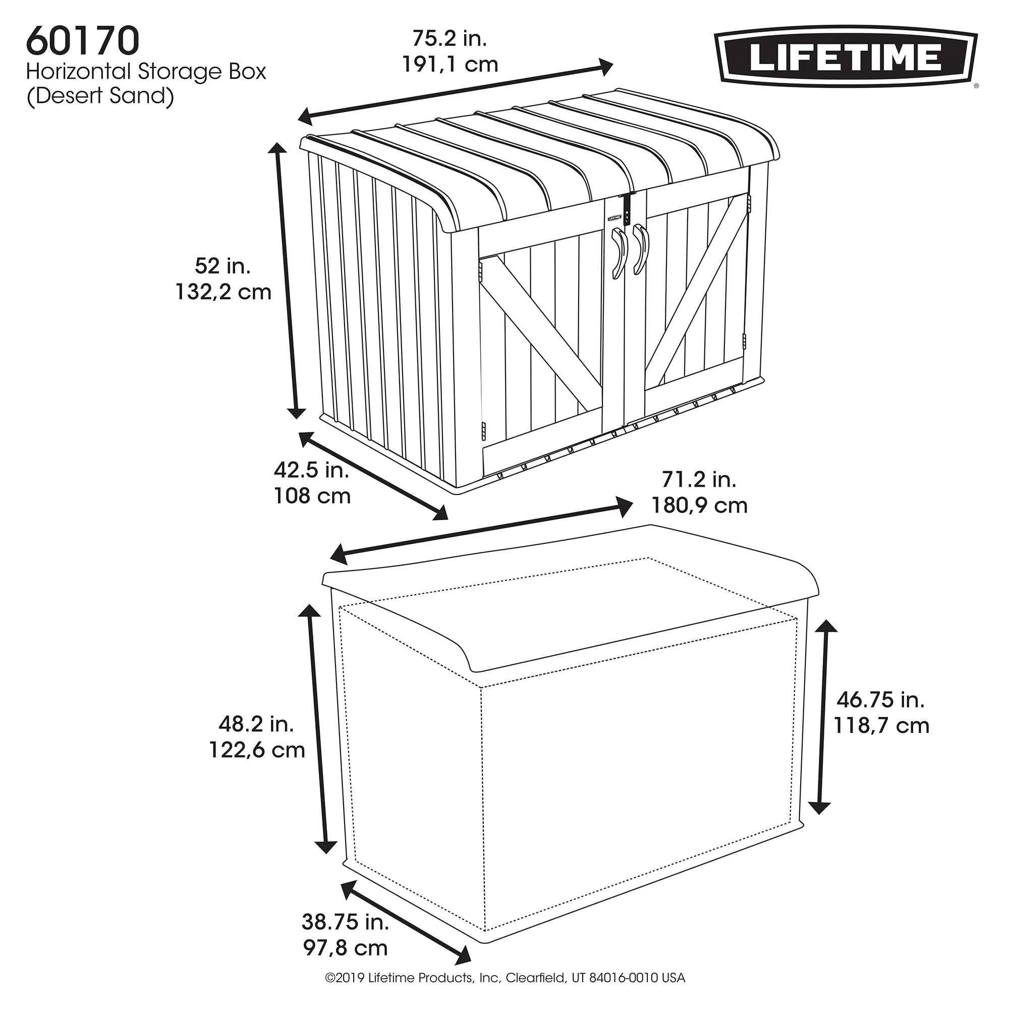 Lifetime Horizontal Storage Shed (75 Cubic Feet) – 60170